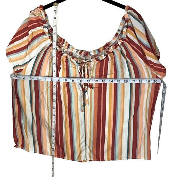Pink Republic Juniors'  Ruched Neck Rust Ivory Blue Multi Color Strips Top Large - Picture 13 of 14